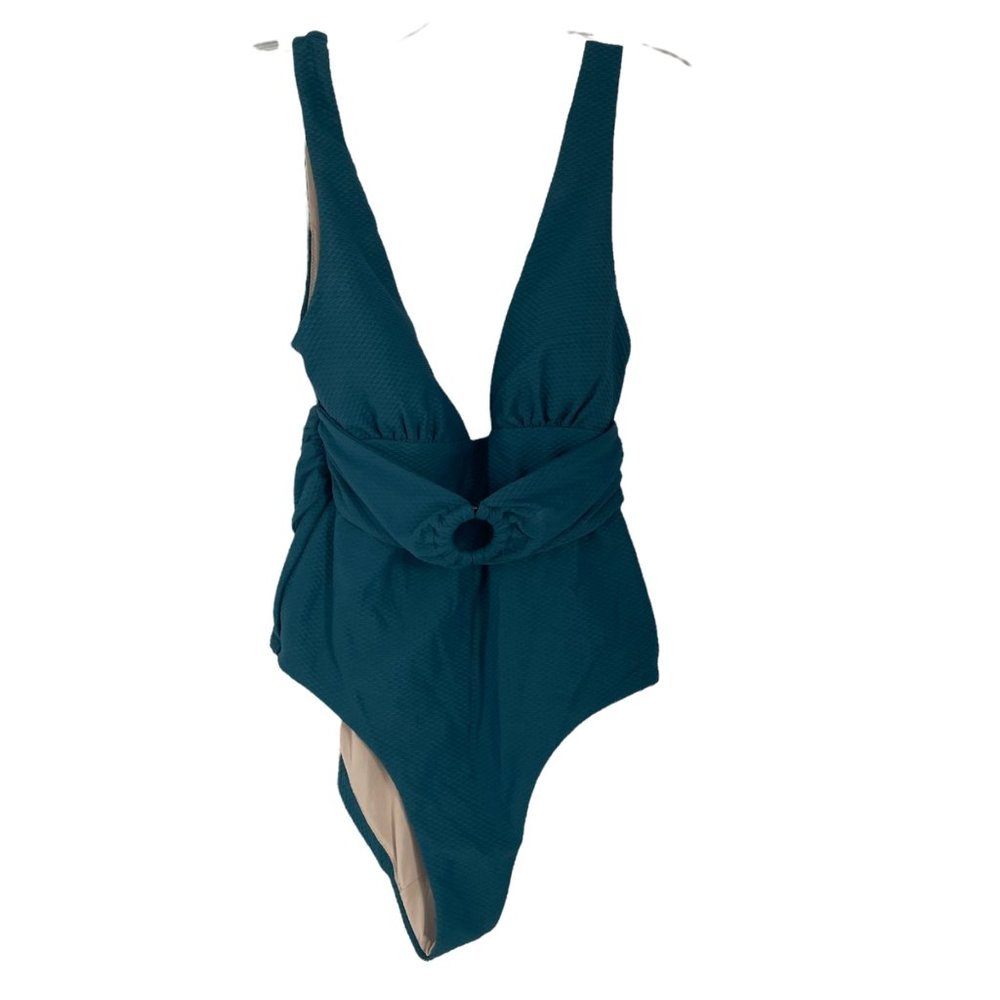 Chelsea 28 Teal Blue Retro One Piece Swimsuit Sml V-Neck Padded Bra Scoop Back